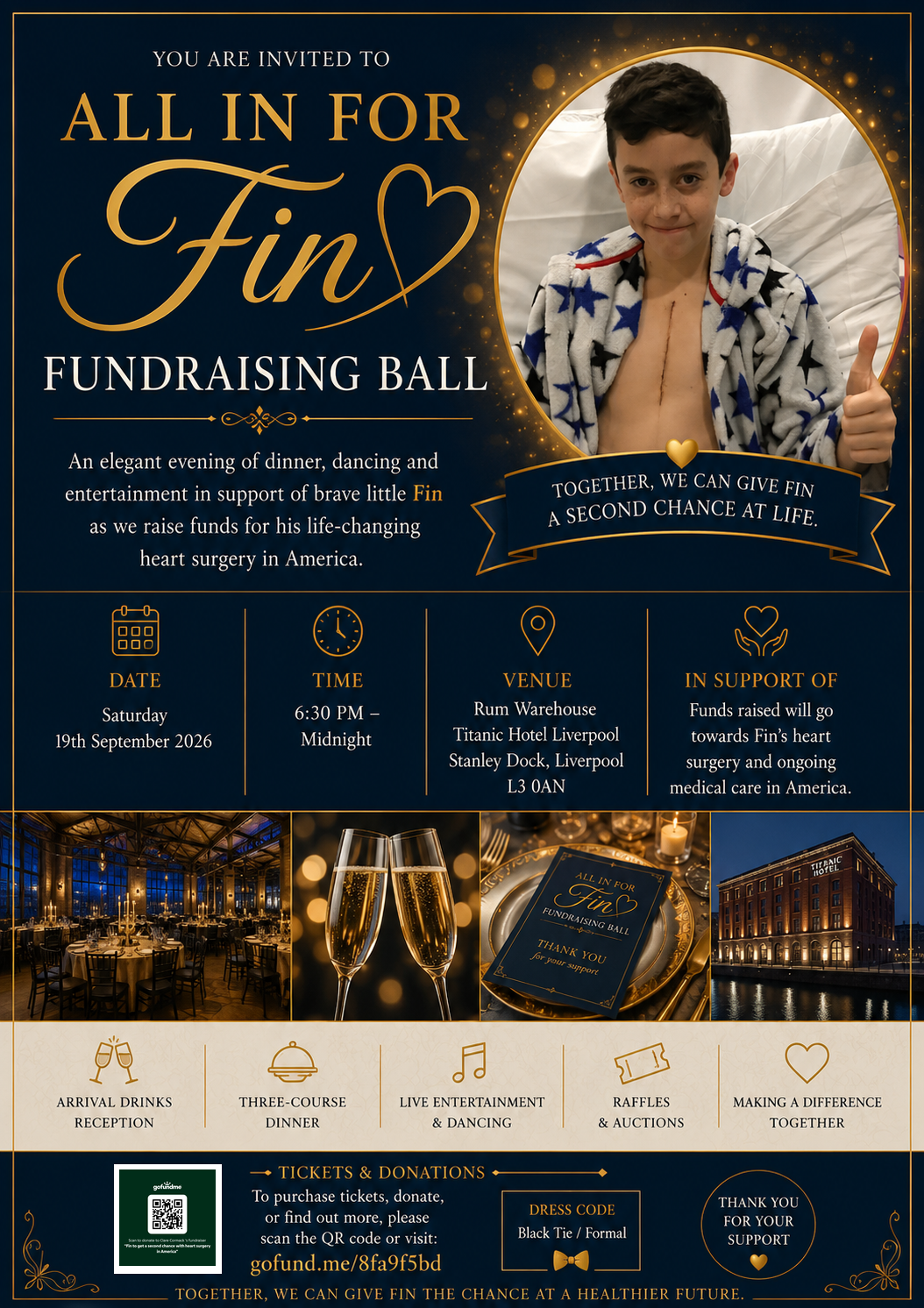 All in for Fin Fundraising Ball poster, Saturday 19 September 2026 at the Titanic Hotel Liverpool